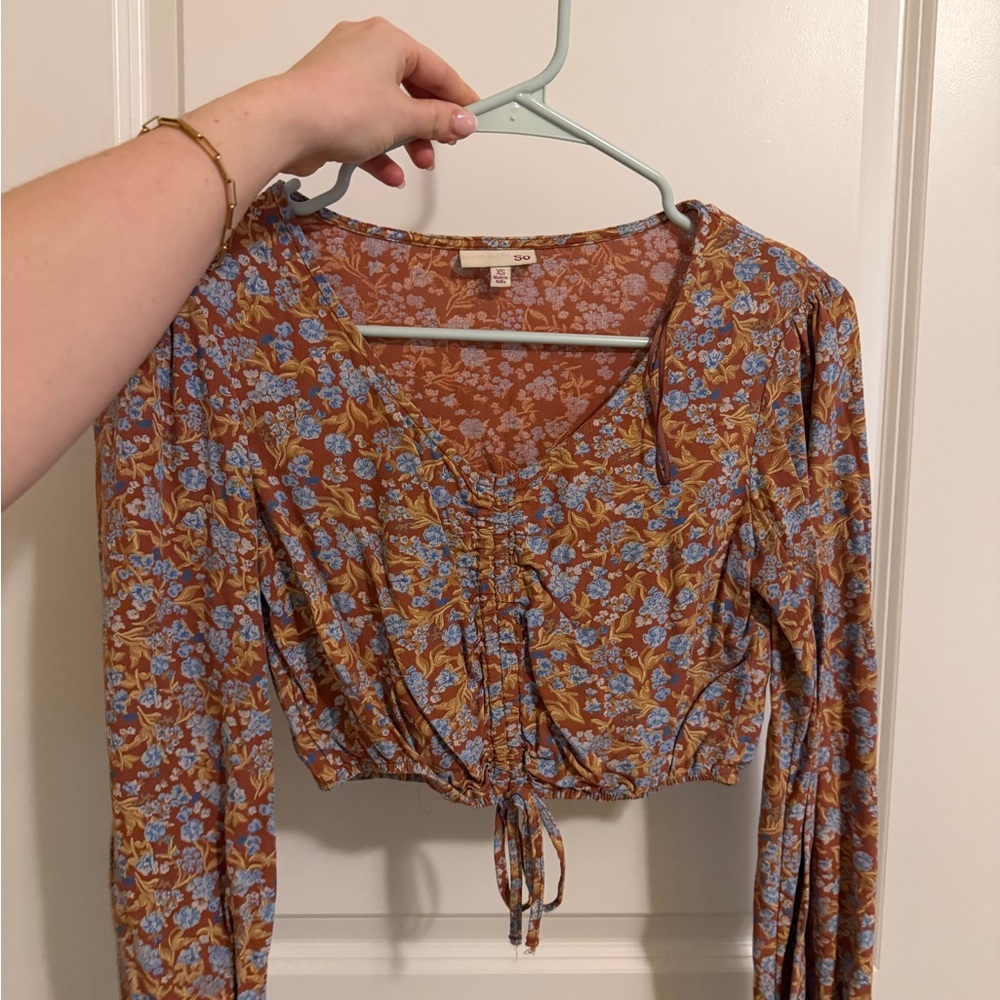 SO Floral Print Long Sleeve Blouse